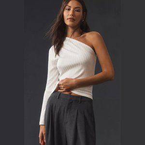 NEW Anthropologie Sizes M, XL One-Shoulder Ribbed Top, White
